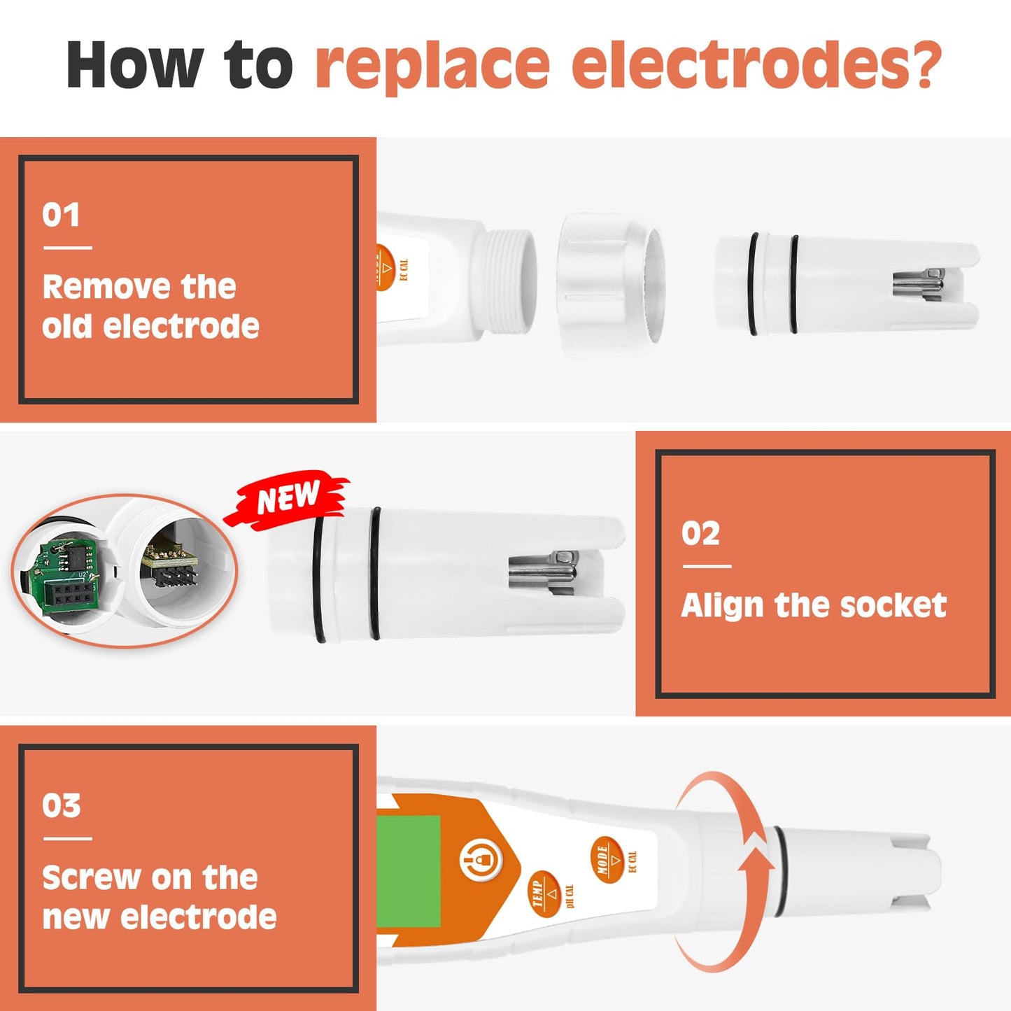 YINMIK Original Electrode for YK-T4,YK-T4P, YK-T5,YK-4,YK-4S, with EC Calibration solition 1413μS/cm &12.88mS/cm, 4.00,7.00,10.01 pH Calibration Buffer Powder, 2 * 10ml pH Probe Protection Liquids