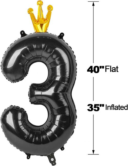 40 Inch Number 3 Balloon by Black | Perfect for 3rd Birthday Party Decorations