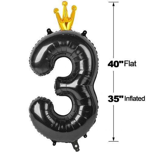 Black 3 Balloon, 40 Inch Number Balloon, 3rd Three Year Old Birthday Decora, Big Numbers 13 23 30 43 for Party Decorations Number 3 Balloon.