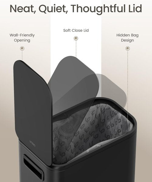 Cesun Stainless Steel Bathroom Trash Can - 5 Liter Soft Close Lid & Step Pedal | Matte Black Waste Basket