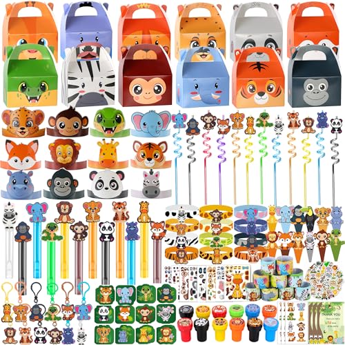 Wild One Jungle Safari Birthday Party Kit - 256 Pcs Animal & Favor Supplies - Animal Party Favors