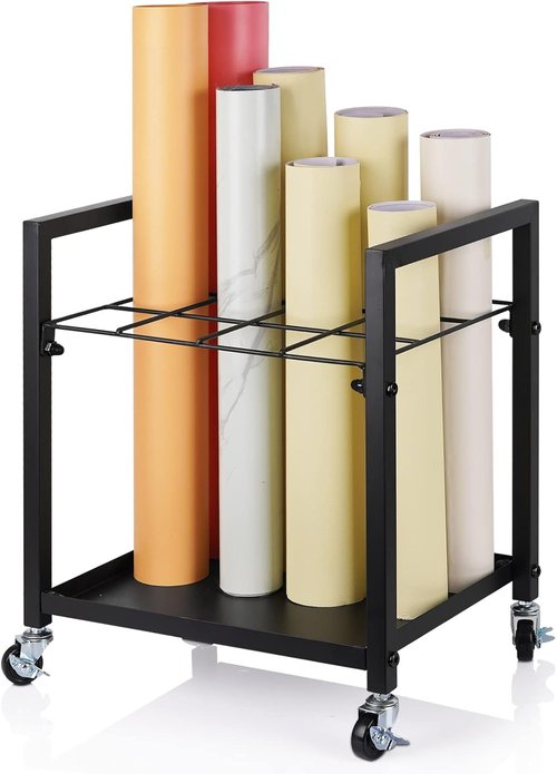 Blueprint Storage Rack - Metal Blueprint Holder Cart with Wheels | 12 Slots for Home Office & School (Black)