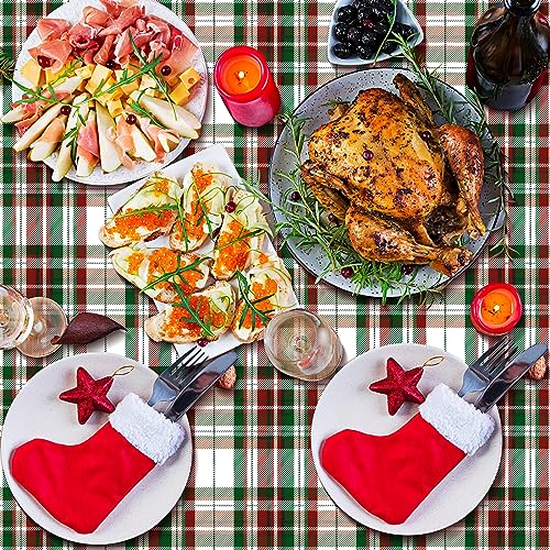 6Pcs Christmas Plaid Tablecloths 54x108 in Red & Green - disposable, waterproof party backdrop