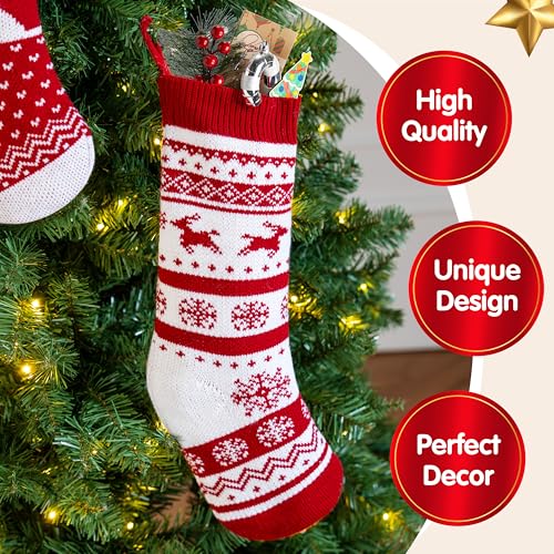 JOYIN White Classic 3-Pack 18-Inch Knit Christmas Stockings Burgundy & White