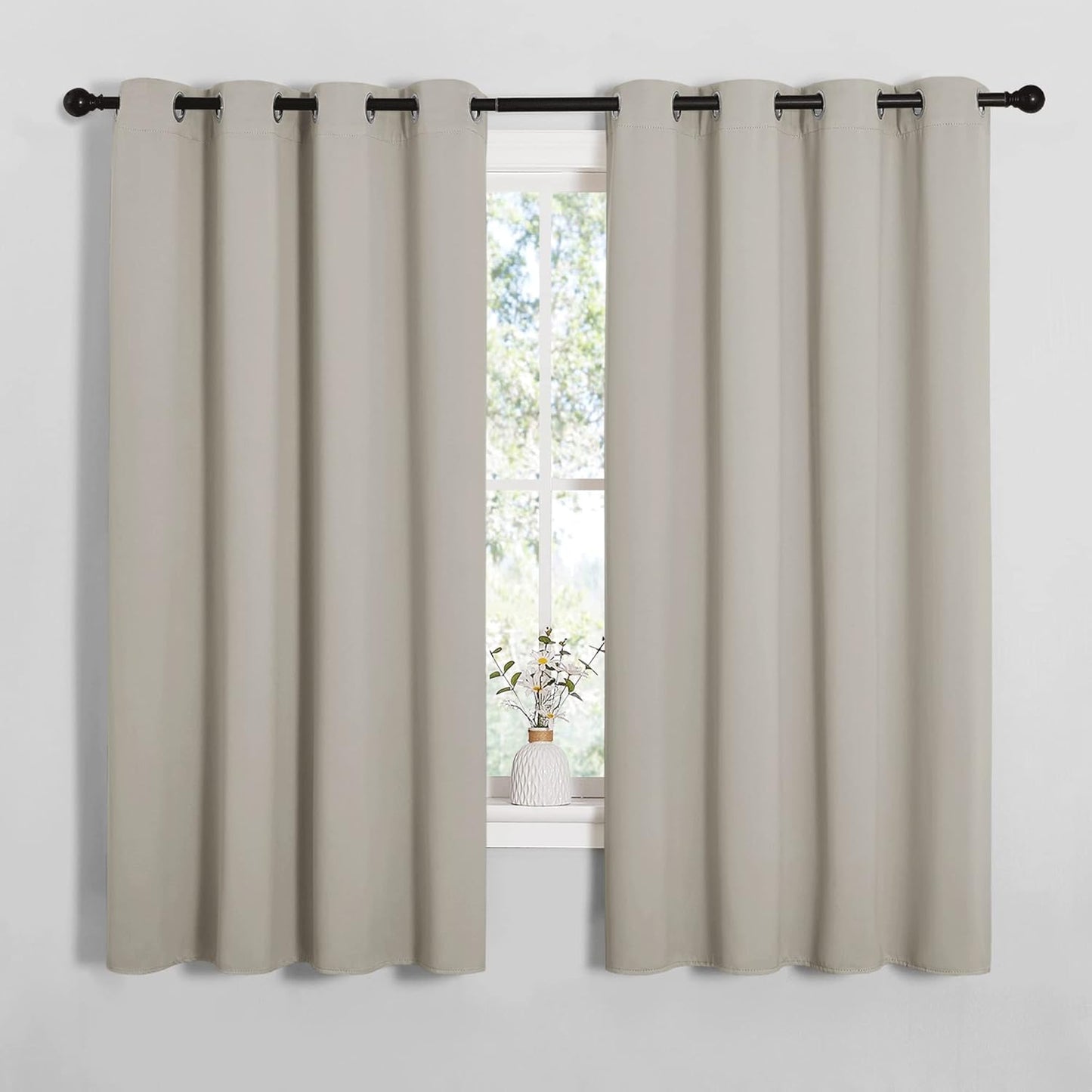 NICETOWN Room Darkening Curtain Panels - Thermal Insulated Grommet Drapes for Windows | Natural, 2 Panels, 55x68 Inches