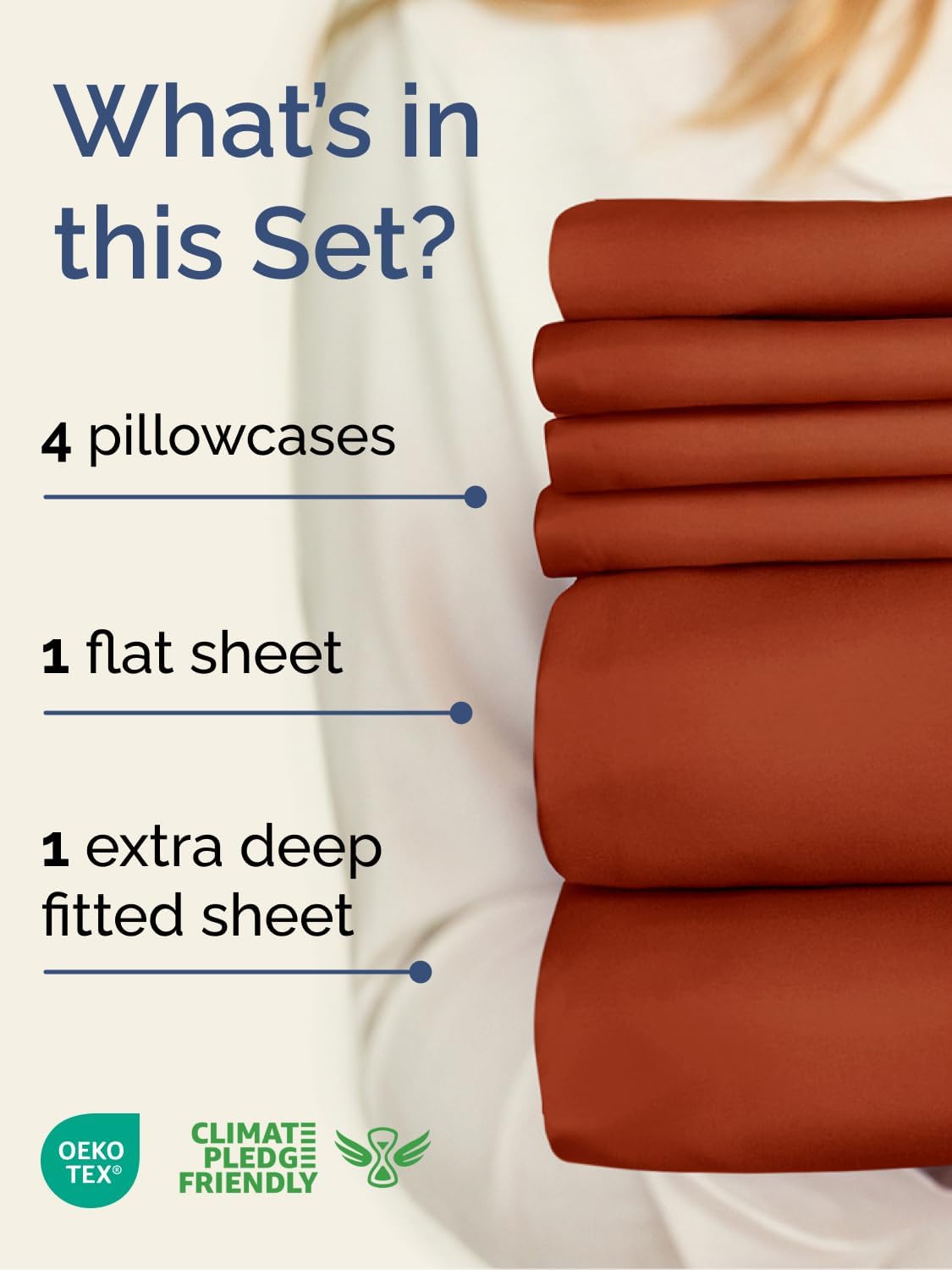Skiennix Extra Deep Queen Sheet Set | 6-Piece Breathable Cooling Bedding - Soft, Wrinkle-Free Terracotta
