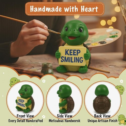 iStatue Resin Turtle Figurine - Cute Hand-Painted Desk Decor | Inspirational Miniature Ornament for Home & Office (Green)