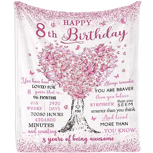 8 Year Old Girl Birthday Gift Blanket 40"x50", Gifts for 8-Year-Old Girls, 8th Birthday Gifts for Girl, Best Christmas Party Decoration Gift Ideas for Age 8, Eight Years Old Present