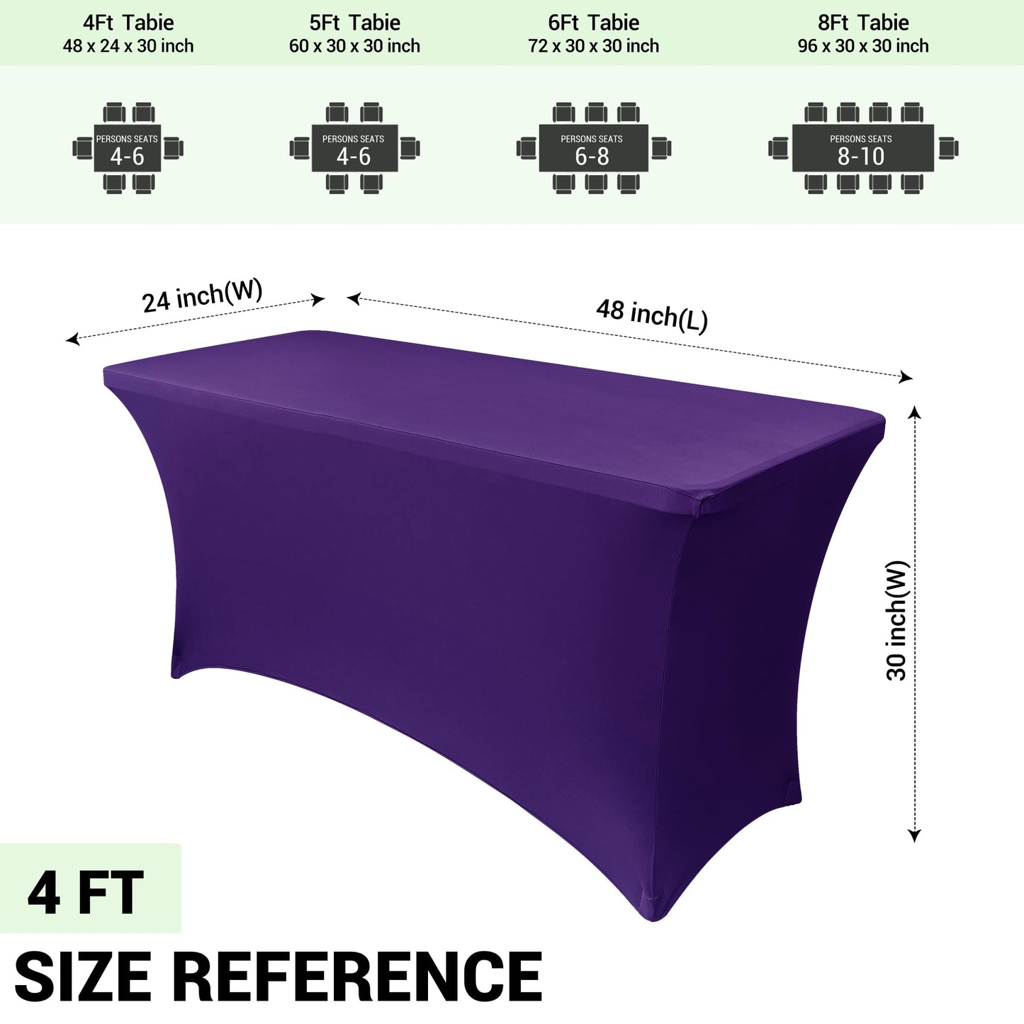 Obstal 4Ft Stretch Spandex Table Cover for Standard Folding Tables - 2 Pack Universal Rectangular Fitted Tablecloth for Party, Banquet, Events, Trade Show (Dark Purple, 48L x 24W x 30H Inches)