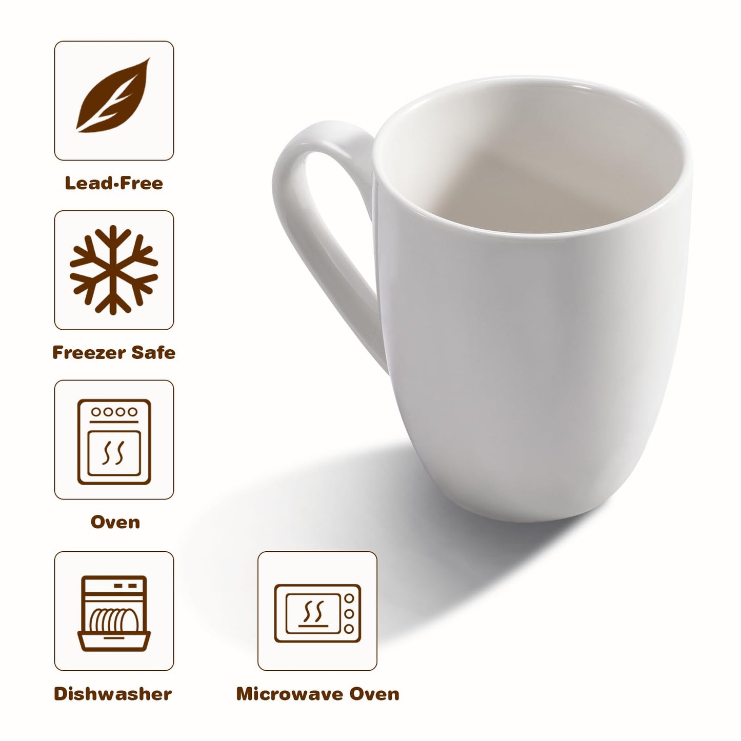 Urbanstrive 16 oz Large Coffee Mugs Set of 4 Ceramic Coffee Mug White Coffee Cups Tea Cups Idea Gift for Women Men House Warming Gifts New Home Office, White 4 Pack