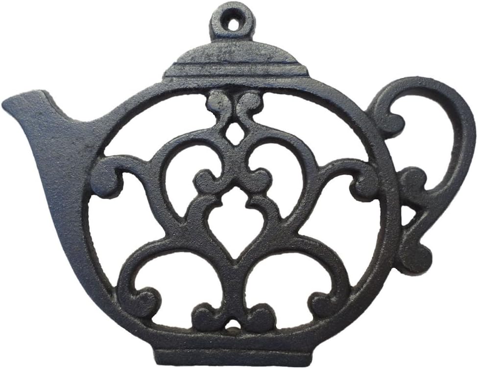 Cast Iron Teapot Trivet for Hot Pots - Black Kitchen & Dining Decor, 8x6.1 Inches
