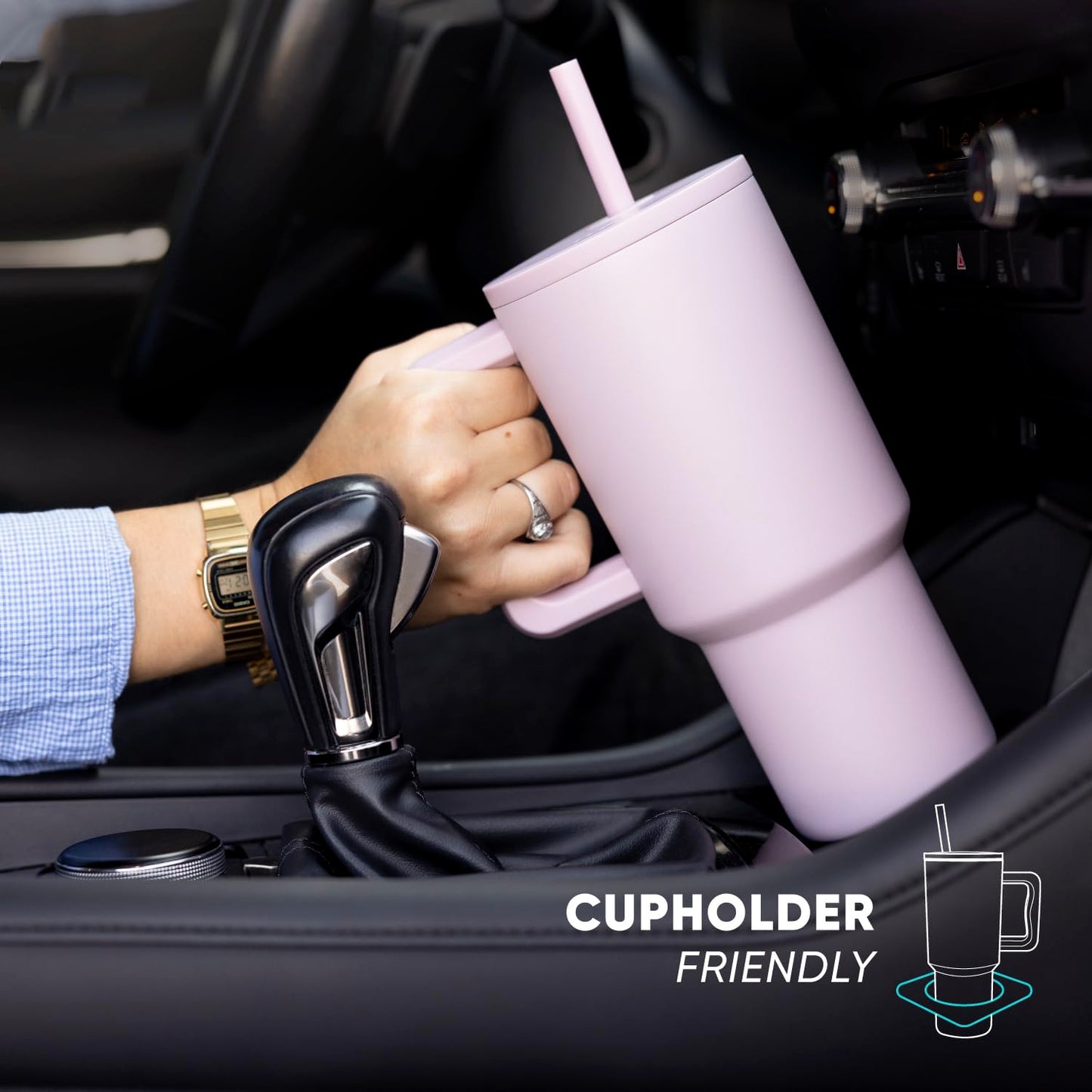 Simple Modern 40 oz Trek Tumbler with Handle and Straw Lid | Cup Holder Friendly Insulated Stainless Steel Travel Mug | Raspberry Vibes