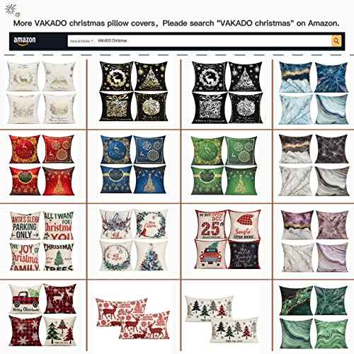 VAKADO Christmas Throw Pillow Covers Decorations Outdoor 18x18 Set of 4 Farmhouse Buffalo Check Xmas Red Deer Cushion Cases Winter Living Room Snow Holiday Home Decor for Couch Porch Indoor Navidad