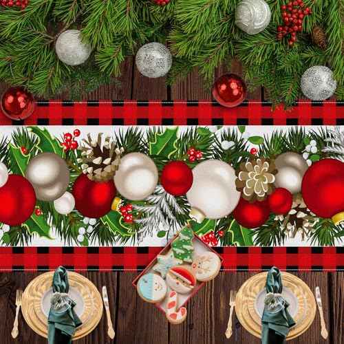 Bloss Christmas Table Runner 72 Inches Long,Red Buffalo Plaid Christmas Table Decorations Runner,Xmas Decorations Clearance,Xmas Holiday Kitchen Dining Tables Decoration for Home/Party Christma Decor