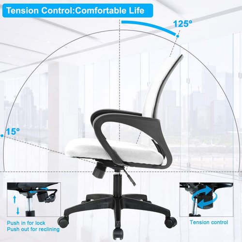 BestOffice Ergonomic Office Chair - Mid-Back Swivel Desk Chair with Breathable Backrest & Lumbar Support - Adjustable Height, White - Pack of 2