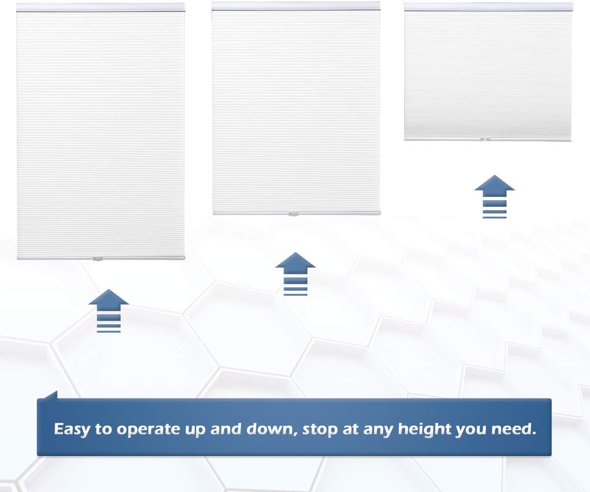 Blackout Shades Cordless Blinds Cellular Fabric Blinds Honeycomb Door Window Shades 27x64, White-White