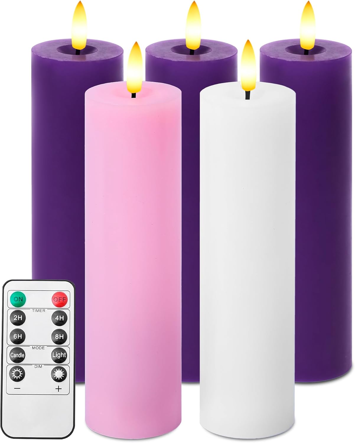 Stmarry Flameless Advent Candles Set - Battery Operated with Remote & Timer | 2x7 Pink & Purple Pillar Candles