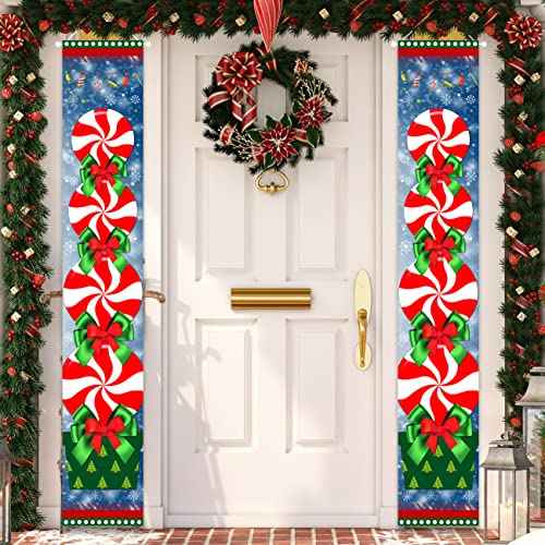 Christmas Door Banner Christmas Candy Decorations Peppermint Porch Sign Banner for Indoor Outdoor Winter Holiday Theme Party Suplies Kitchen Door Home Office Decor