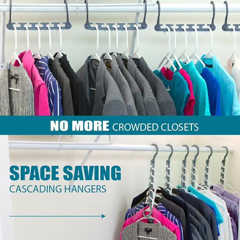 Wonder Hanger Max 20-Pack Space-Saving Closet Hangers, Grey, 360° Hook