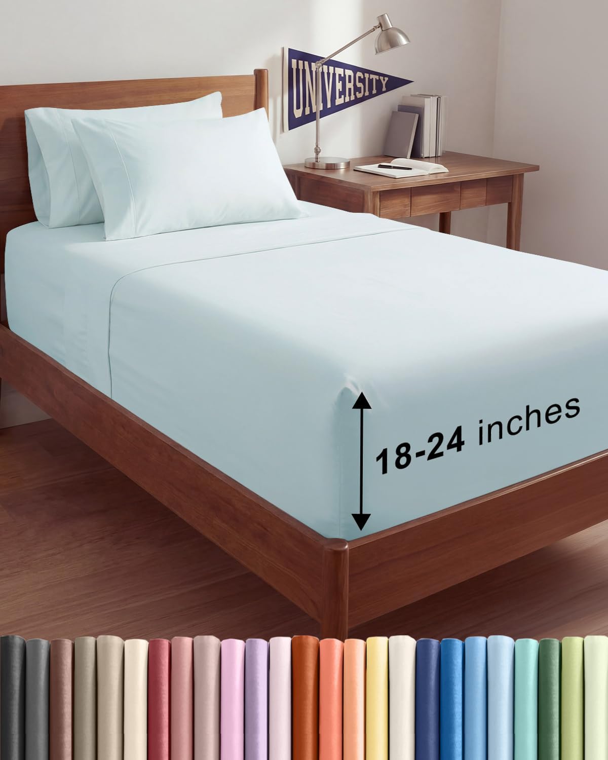Skiennix Extra Deep Twin XL Sheet Set | 4-Piece Breathable Cooling Bedding - Soft, Wrinkle-Free Ice Blue