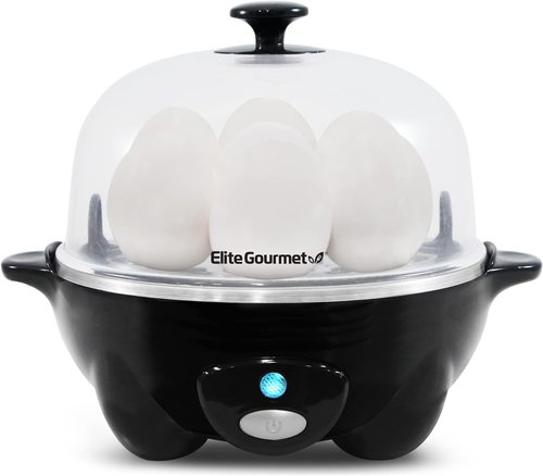 Elite Gourmet Rapid Egg Cooker - 7 Egg Capacity, Auto Shut-Off & Recipe Booklet | Black
