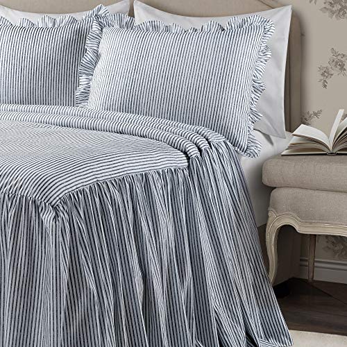 Lush Decor Navy King Size Ticking Stripe Bedspread Set with Ruffle Skirt