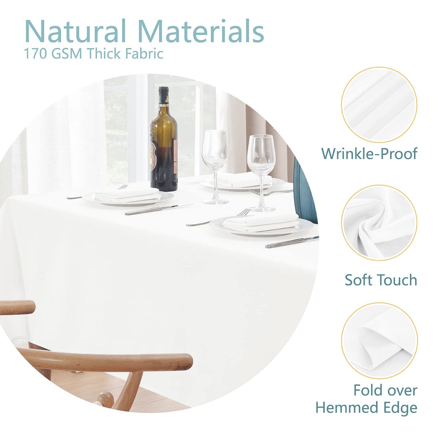 Veblandy 2 Pack Rectangle Tablecloth, 60x104 inch, Water Resistant Wrinkle Free Linen Textured Table Cloth Washable, Decorative Fabric Table Cover for Dining, Party and Camping, White