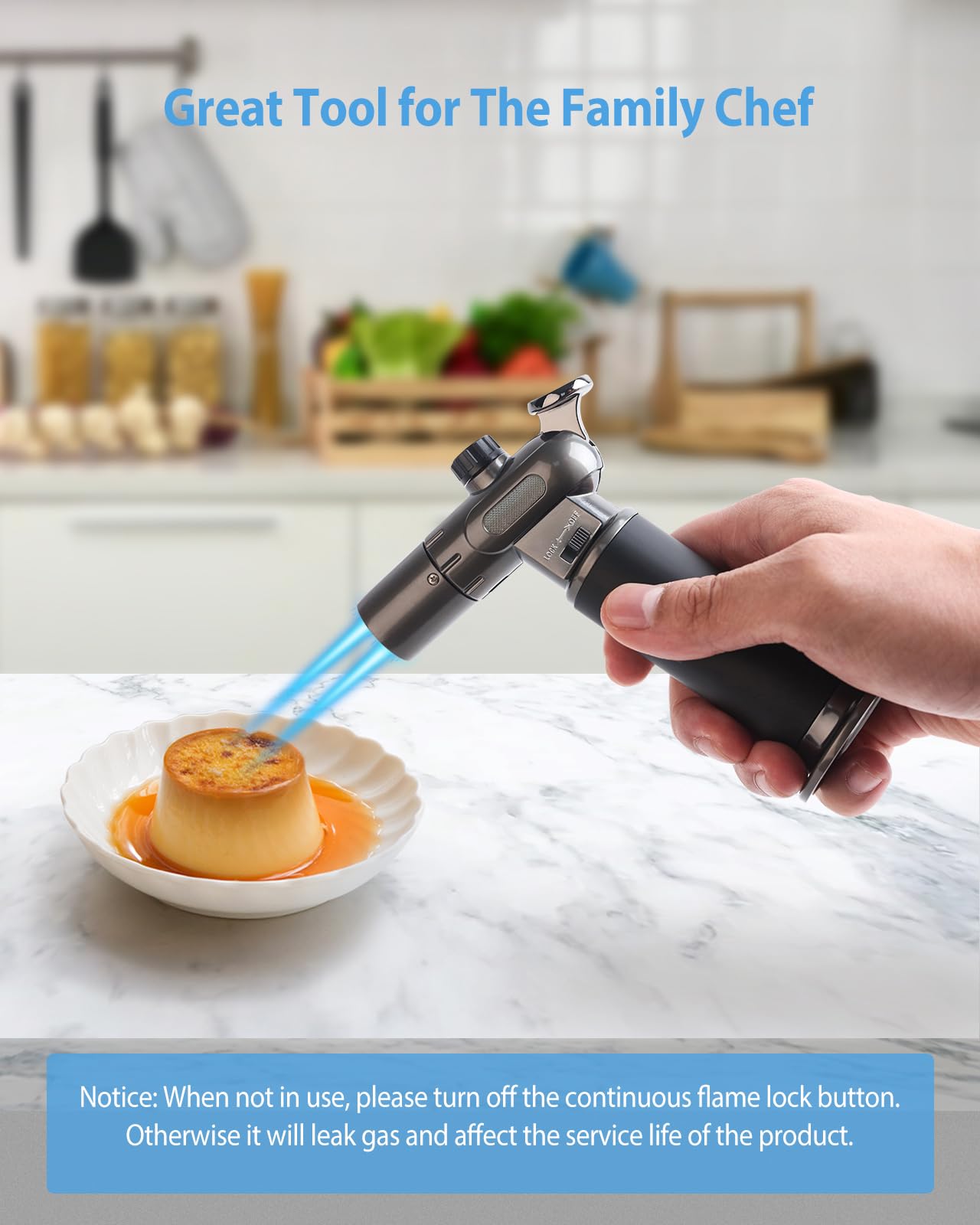 RONXS Torch Lighter, Refillable Kitchen Butane Torch, Cooking Torch with Safety Lock and Adjustable Single/Dual Flame for Creme Brulee, BBQ, Baking, Crafts and Soldering (Butane Gas Not Included)