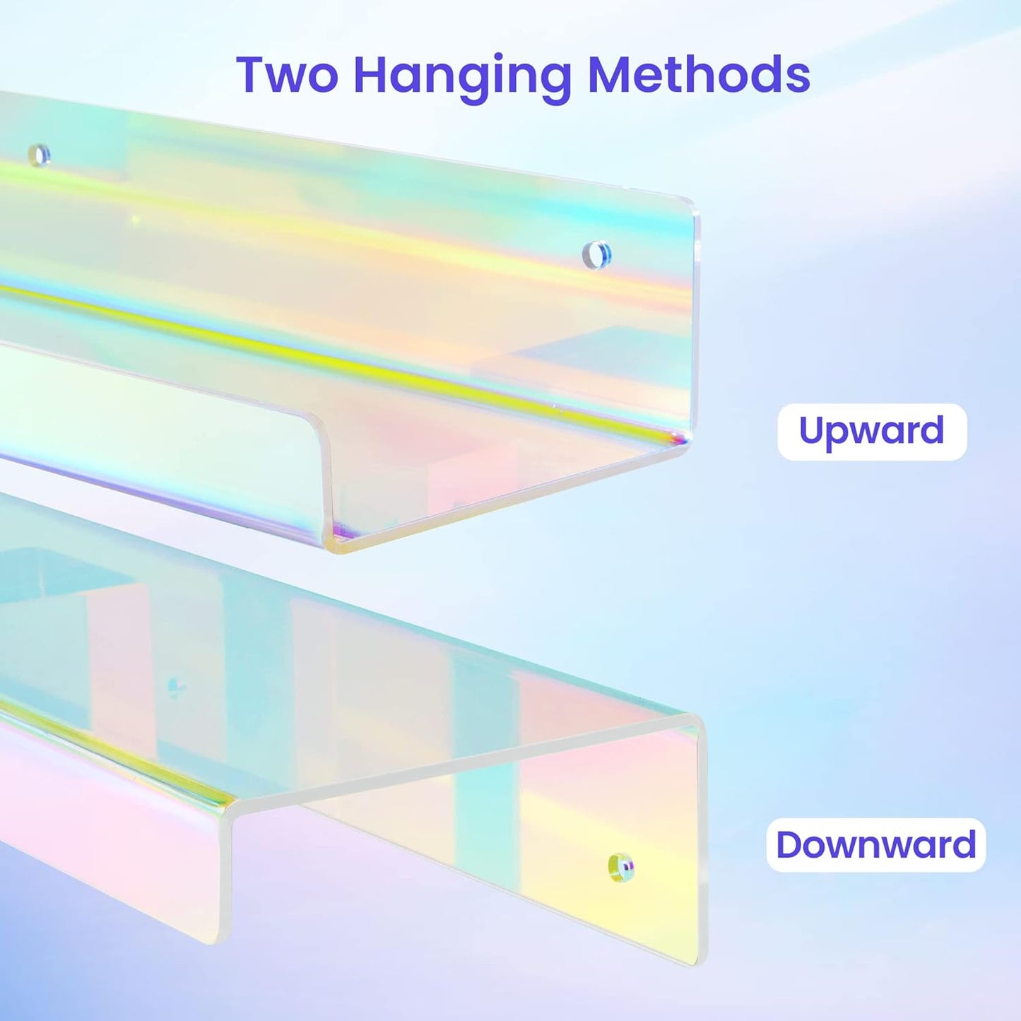 Upsimples Acrylic Wall Shelves - 15" Display Shelf for Perfume & Skincare | Iridescent 2-Pack