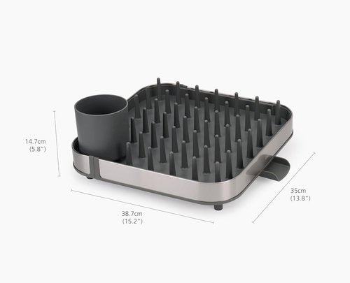 Joseph Joseph Duo Dish Drying Rack - Expanding Design with Removable Silverware Holder & Draining Spout, Stainless Steel