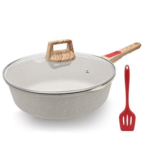 AIKENBBKK 12 Inch Frying Pans Nonstick with Lid, 5 Qt Large Deep Frying Pan Skillet with Cover, Non Stick Cooking Sauté Pan Compatible with All Stovetops, Detachable Handle, Oven Safe, PFOA PFOS Free
