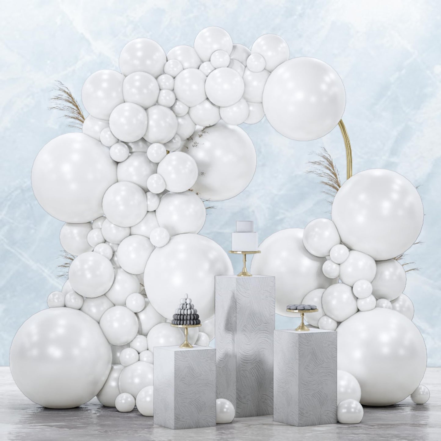 PartyWoo Pearl White Balloons 140pcs Different Sizes Pack of 18 12 10 5 Inch Metallic White Latex Balloon Arch Kit Garland for Wedding Graduation Baby Shower Birthday Party Decorations White-Z30