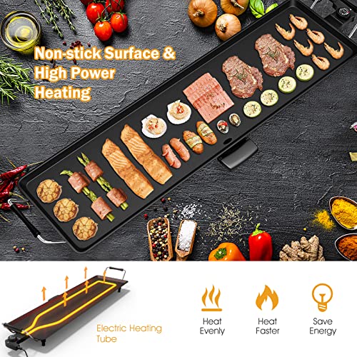 35-Inch Electric Griddle with Nonstick Surface, 2000W, Adjustable Temp, Drip Tray, Indoor Outdoor Cooking