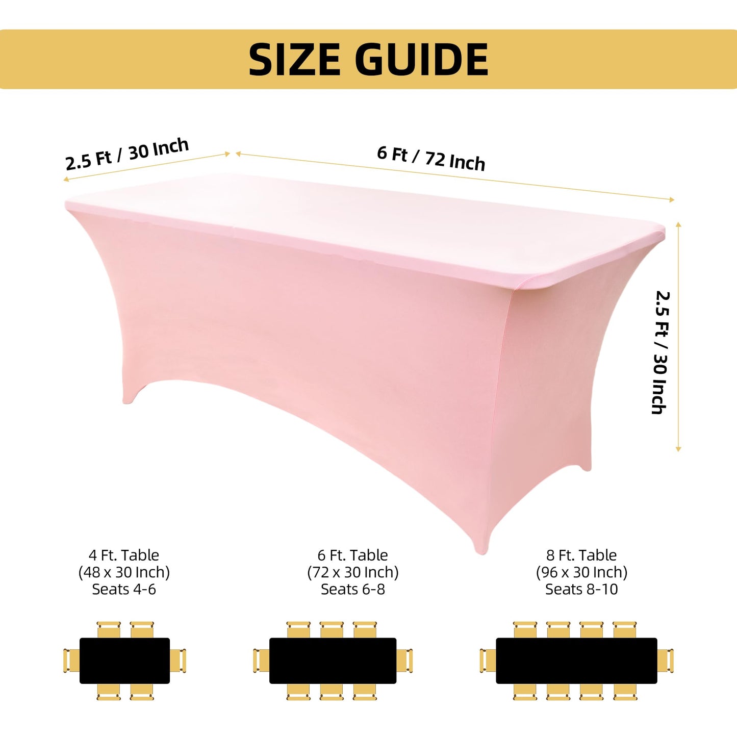 ZarzaaSik 6-Pack 6ft Spandex Table Covers for Rectangle Standard Folding Tables - Wrinkle Resistant Stretch Tablecloths - Ultimate Fitted Table Protector for Parties, Trade Shows, Wedding