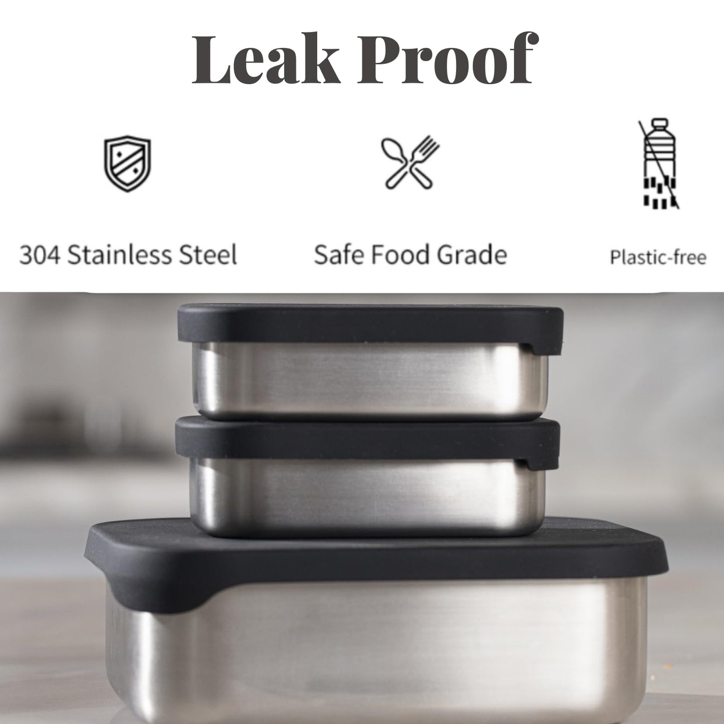 Modaniam 27 OZ Leak proof Stainless Steel Lunch Box containers, Stainless Steel Lunch Containers, Bento box, Metal Lunch Containers, Snacks container, Black, Small - 27 Oz+ 2 * 6.5Oz