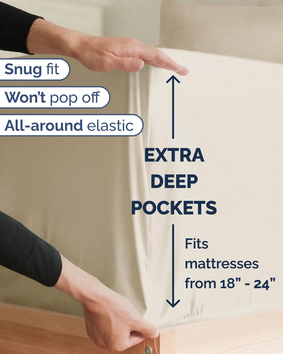 Skiennix Extra Deep Twin XL Sheet Set | 4-Piece Breathable Cooling Bedding - Soft, Wrinkle-Free Wheat Color