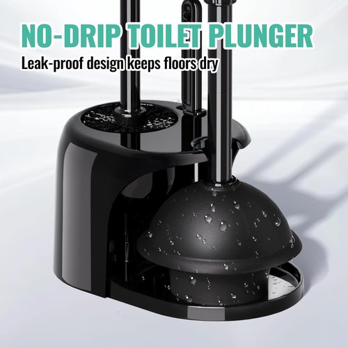 3 In 1 Toilet Brush Set by [Brand Name] - Extra Long Handle Plunger & Crevice Cleaner | Black