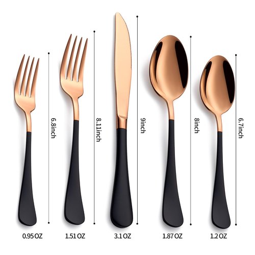 DINYWOW 20-Pieces Rose Gold and Black Silverware Sets for 4,Black Handle Stainless Steel Cutlery Set, Include Forks Spoons and Knives Set, Dishwasher Safe Utensil Sets for Home Restaurant