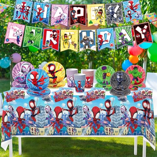 68-Piece Party Supplies Set for Kids' Birthday Party Decorations - Includes Plates, Cups, Banner, Napkins, Tablecloths
