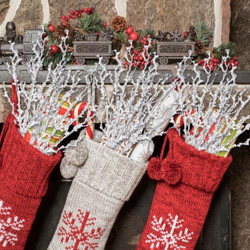 Giegxin 12 Pack 16-Inch White Snowy Christmas Tree Branch Picks
