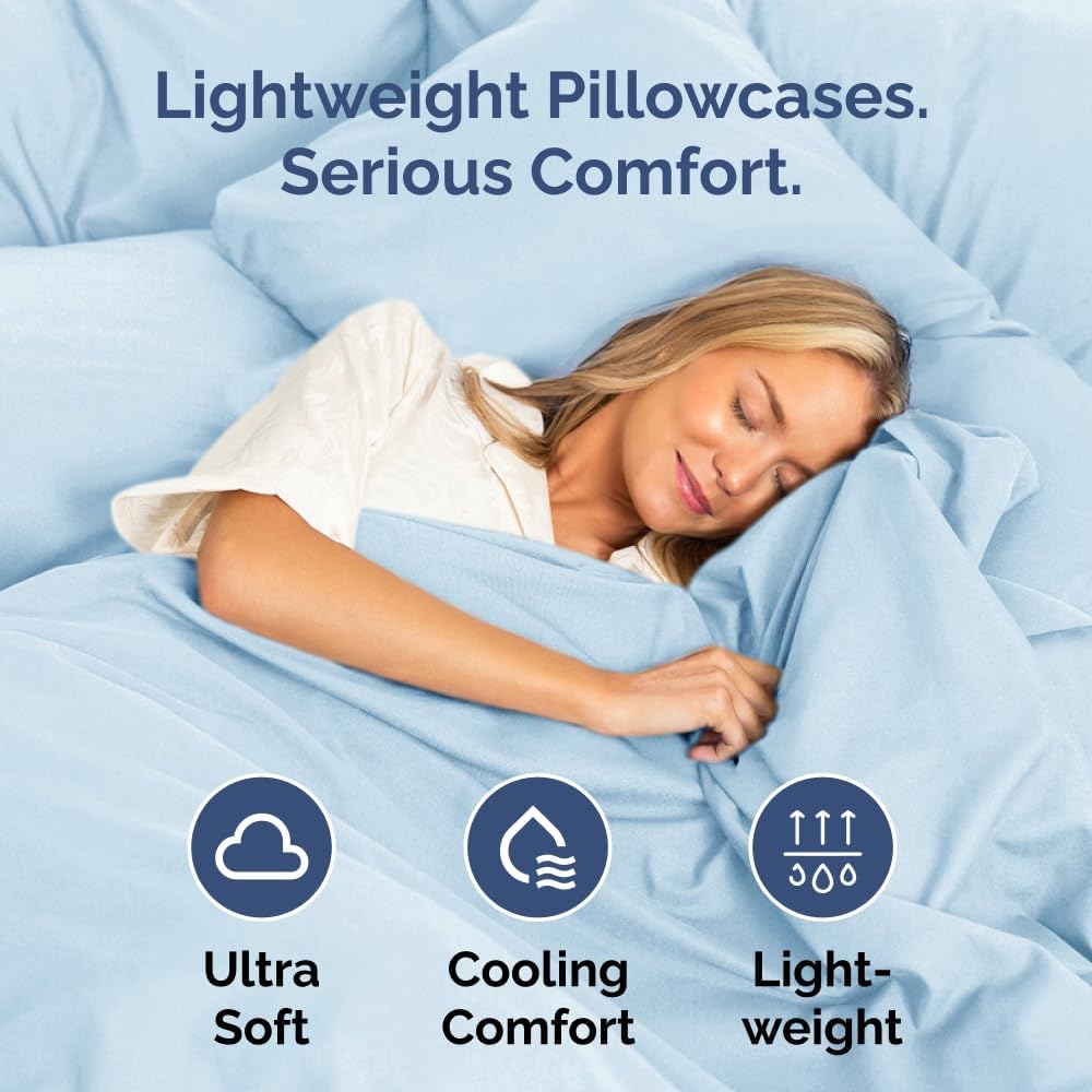 Queen Pillow Cases by [Brand Name] - Ultra Soft Hotel Quality Covers | Wrinkle-Free, Stain-Resistant - Sky Blue - Set of 2