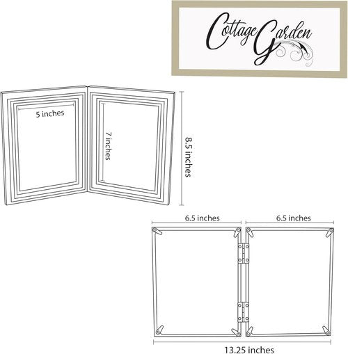 Cottage Garden Double Tabletop Photo Frame - Black Woodgrain Design Holds Two 5x7 Photos