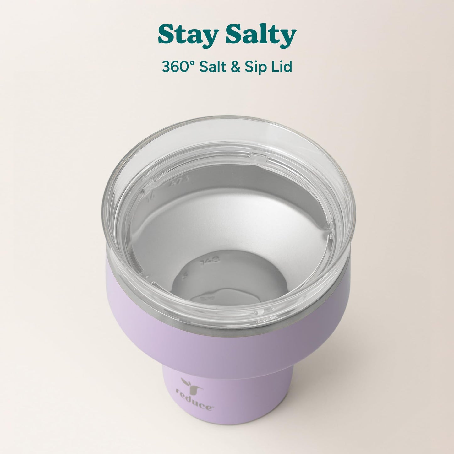 REDUCE Saltini 16 oz Cocktail Tumbler - Insulated Margarita Tumbler with Lid - Keeps Drinks Cold for 10 Hours - 360 Sippable Martini Glass Alternative - Shatterproof, Perfect for Parties - Lilac Bud