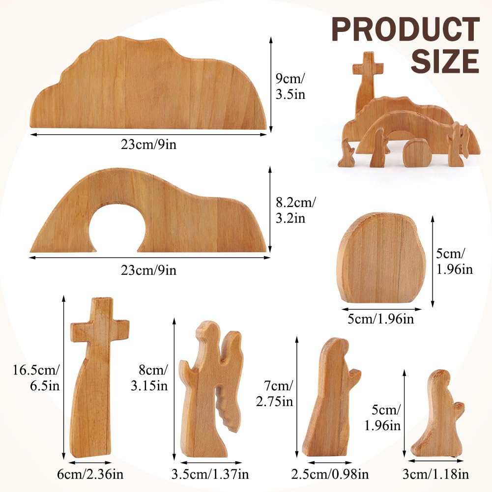 YOSINXU Empty Tomb Easter Scene and Christian Cross Decoration, Wooden Easter Resurrection Scene Cross Jesus Tomb Tray Set, Easter Decor for Religious Home Office Tabletop Christian Gifts