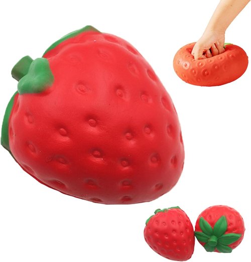 Giant Strawberry Squishy | Jumbo Stress Ball for Adults | Slow Rise Fidget Toy (3.14 x 1.96 in)