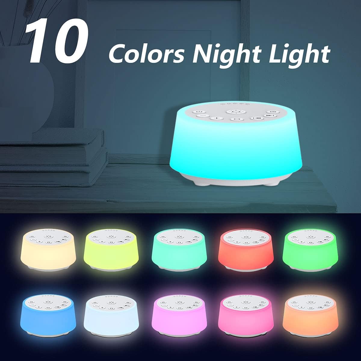 Skiennix Color Noise Sound Machine - 10 Colors, 25 Soothing Sounds, Adjustable Brightness & Volume Levels for All Ages
