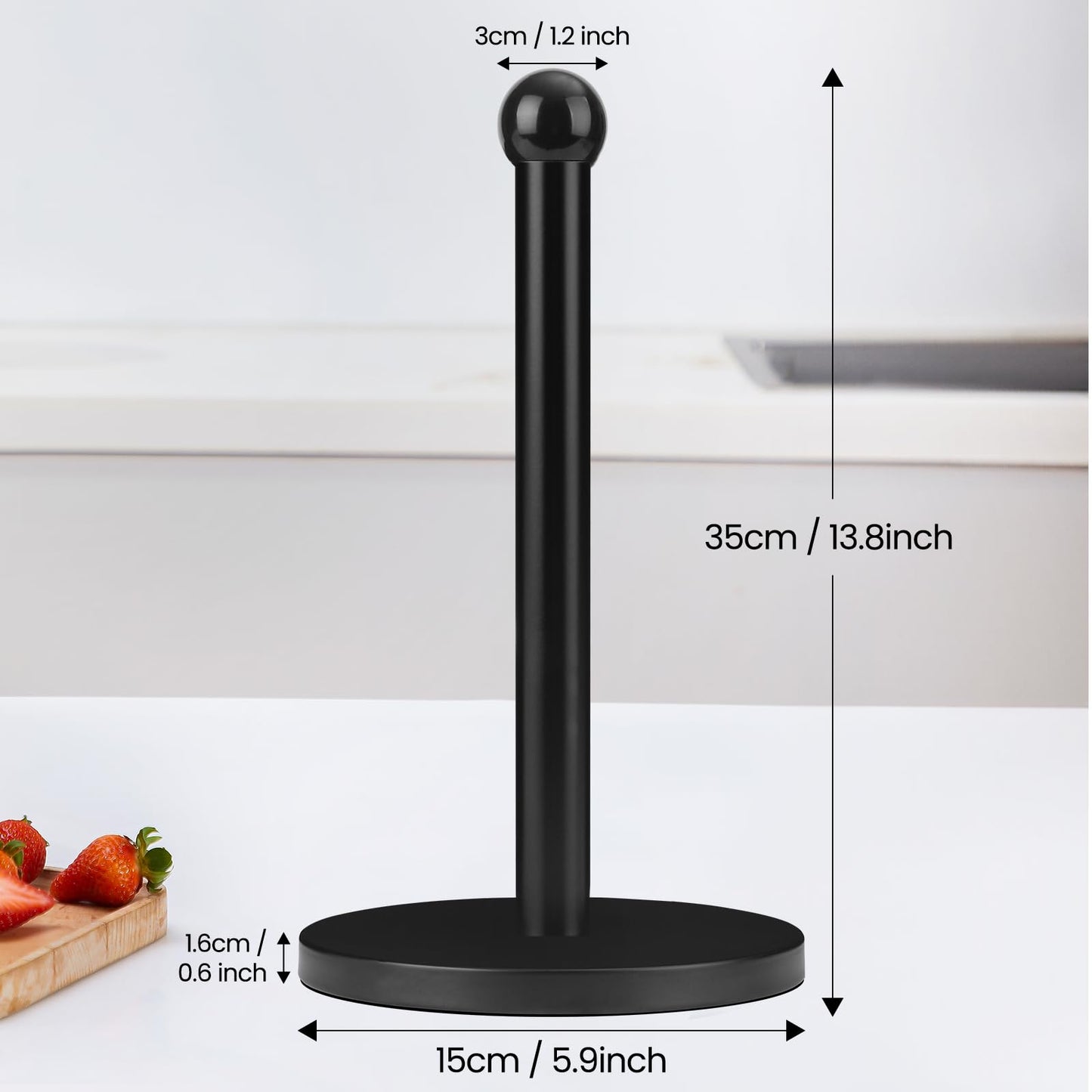 Paper Towel Holder, Black Kitchen Paper Towels Holder Stand, Stainless Steel Paper Towel Holder -Weighted Base, Non-Slip Protect The countertop