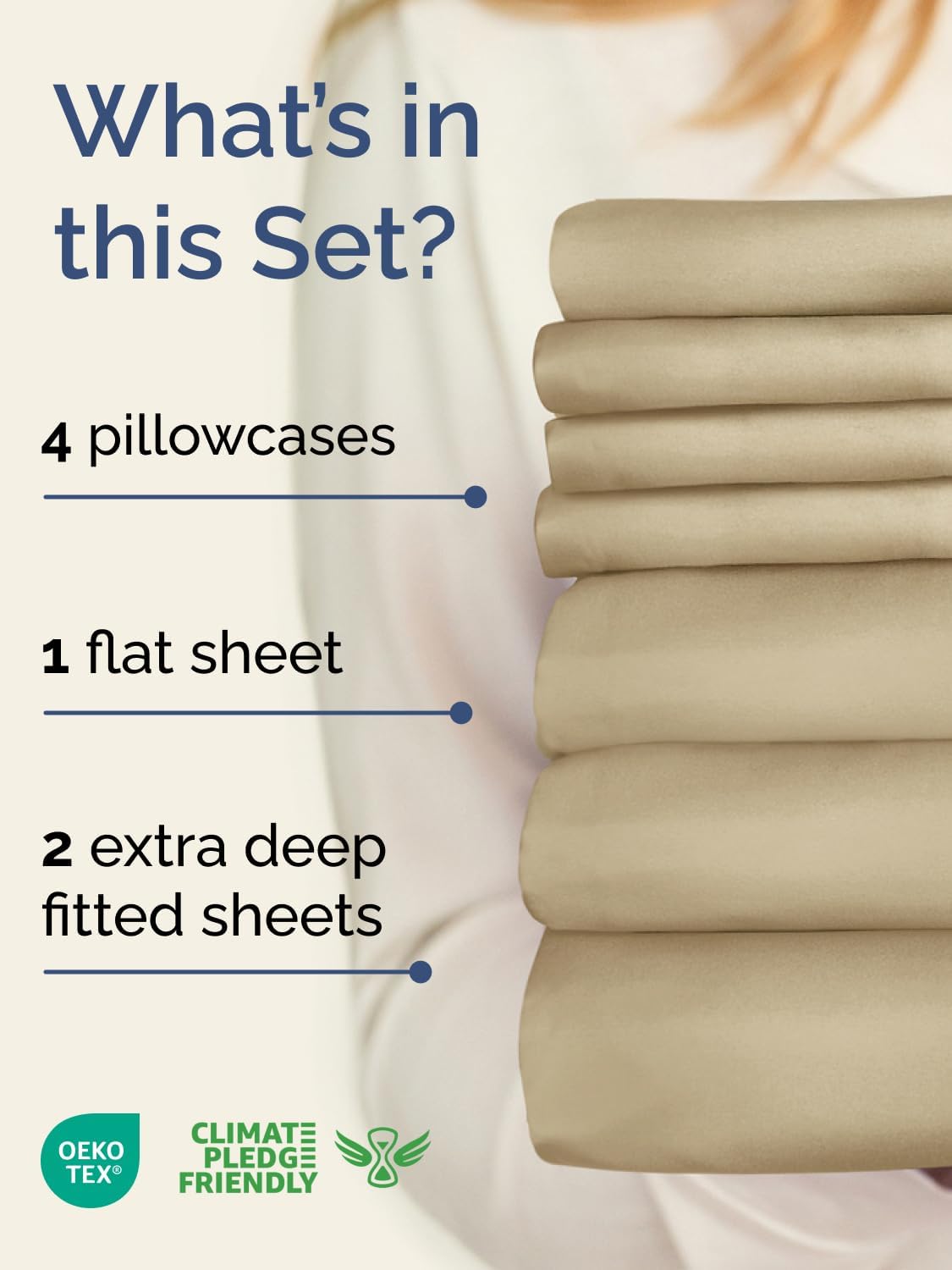 Skiennix Extra Deep Split King Sheet Set - 7 Piece Breathable Cooling Bedding - Soft, Wrinkle-Free Beige