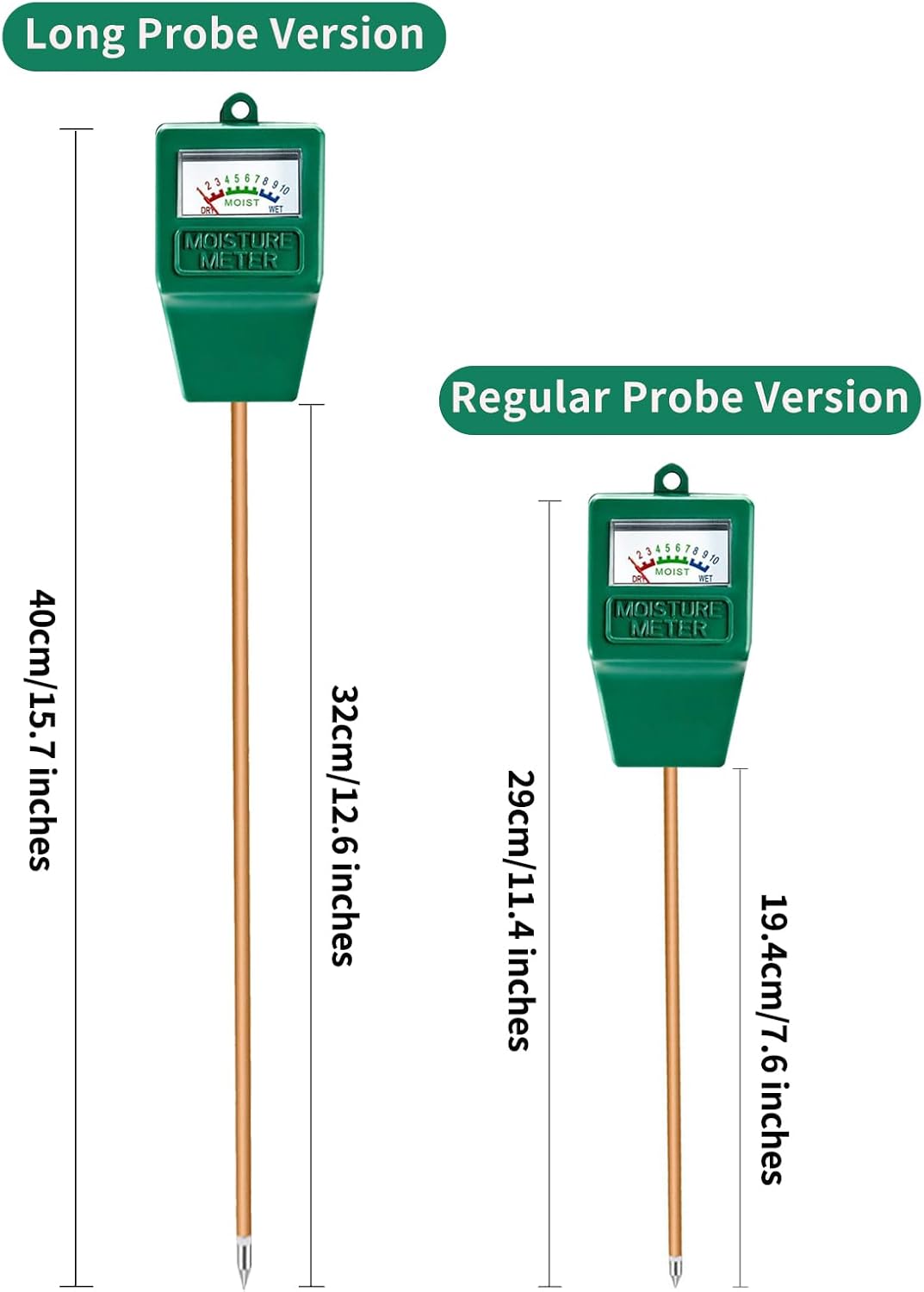 Soil Moisture Meter - Long Probe Hygrometer for Potted Plants & Gardens | No Battery Needed