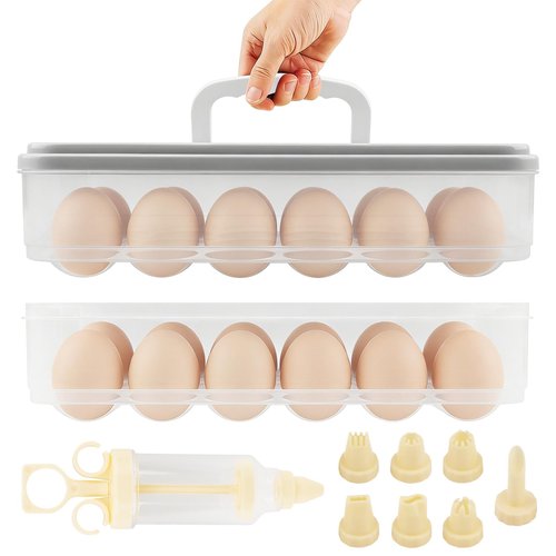 Deviled Egg Containers with Lid & Handle, (Set of 2),Plastic Deviled Egg Carrier for 48 Eggs, Clear Stackable Storage Tray for Eggs, Cookies - Portable Platter for Picnic, Party